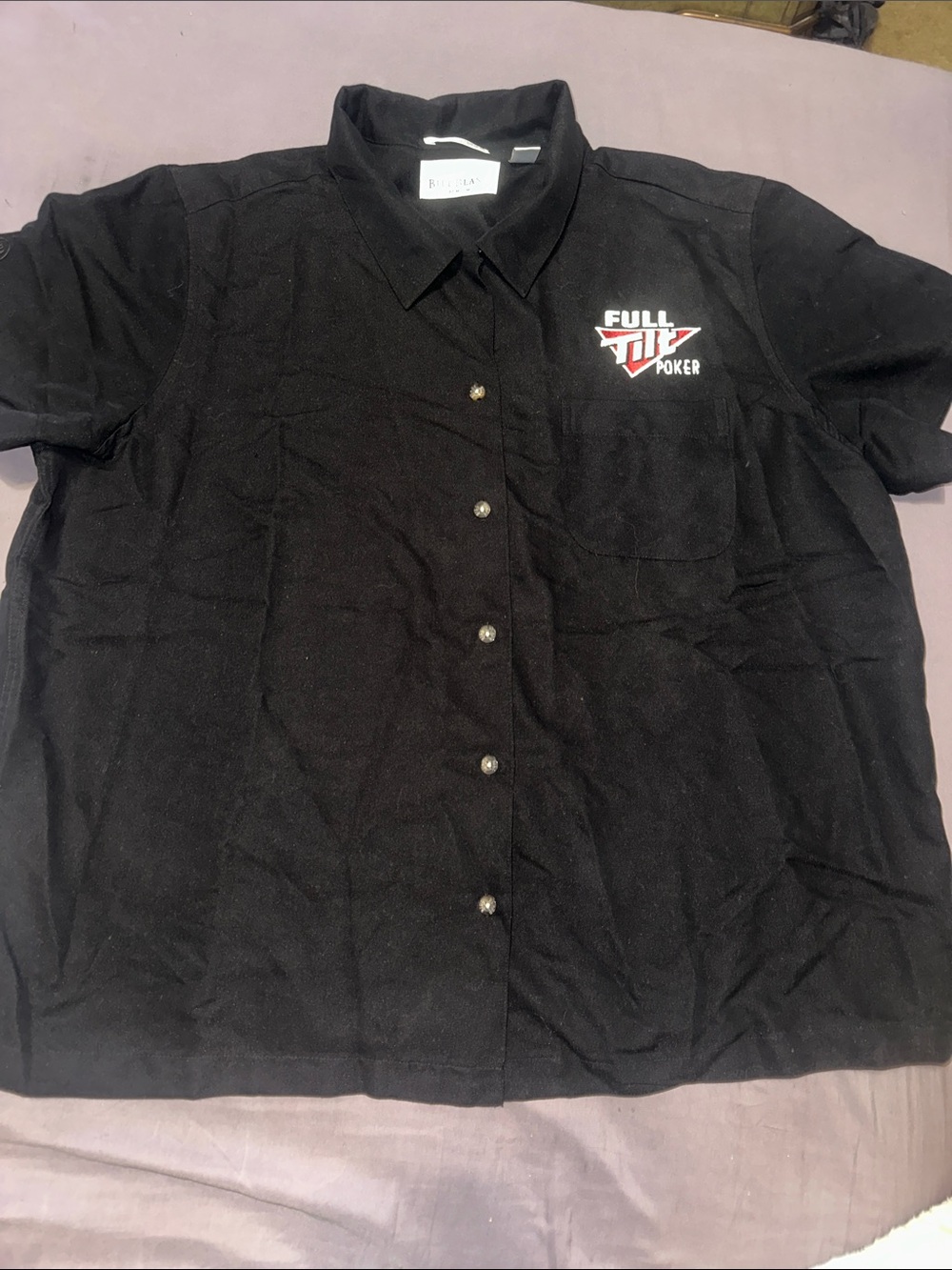 BILL BLASS PREMIUM “FULL TILT POKER” Black Button-Down SS Logo Shirt
